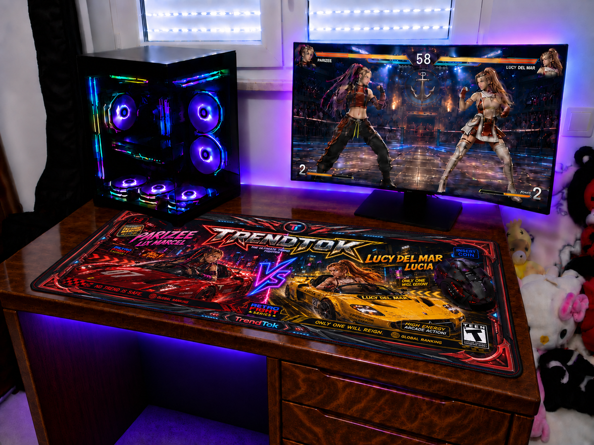 TRENDTOK Sim Racing Edition - Gaming Desk Mat (Parizee vs Lucy Del Mar)