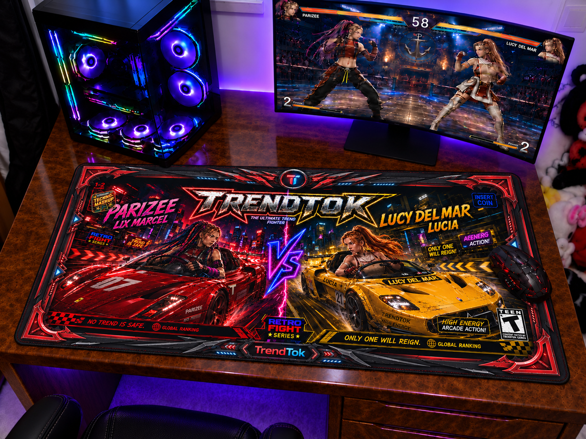 TRENDTOK Sim Racing Edition - Gaming Desk Mat (Parizee vs Lucy Del Mar)